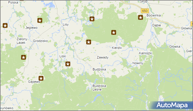 mapa Zawady gmina Banie Mazurskie, Zawady gmina Banie Mazurskie na mapie Targeo