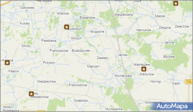 mapa Zawady gmina Chynów, Zawady gmina Chynów na mapie Targeo
