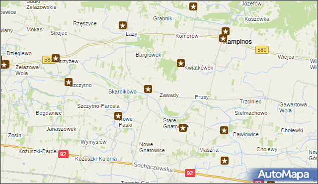 mapa Zawady gmina Kampinos, Zawady gmina Kampinos na mapie Targeo