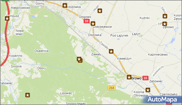 mapa Zawały gmina Obrowo, Zawały gmina Obrowo na mapie Targeo