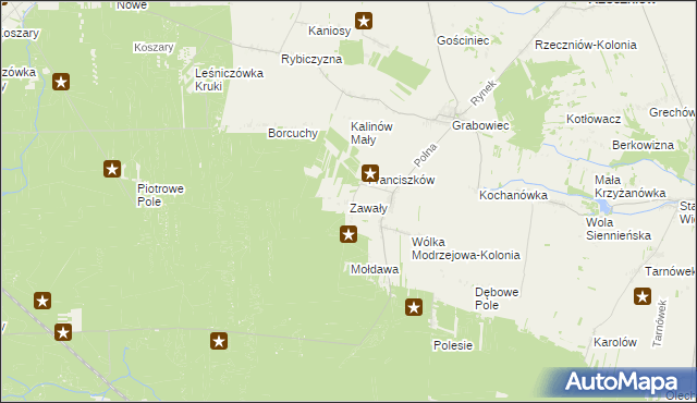 mapa Zawały gmina Rzeczniów, Zawały gmina Rzeczniów na mapie Targeo