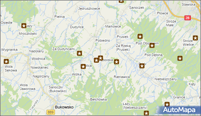 mapa Zboiska gmina Bukowsko, Zboiska gmina Bukowsko na mapie Targeo