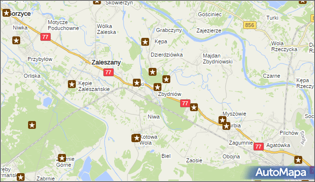 mapa Zbydniów gmina Zaleszany, Zbydniów gmina Zaleszany na mapie Targeo