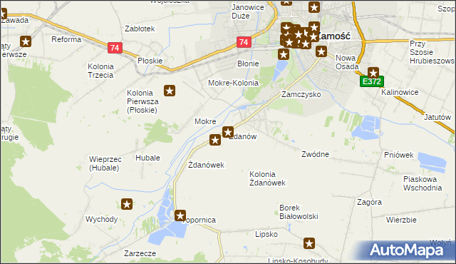 mapa Żdanów gmina Zamość, Żdanów gmina Zamość na mapie Targeo