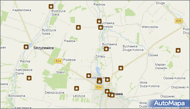 mapa Zdrapy gmina Bychawa, Zdrapy gmina Bychawa na mapie Targeo