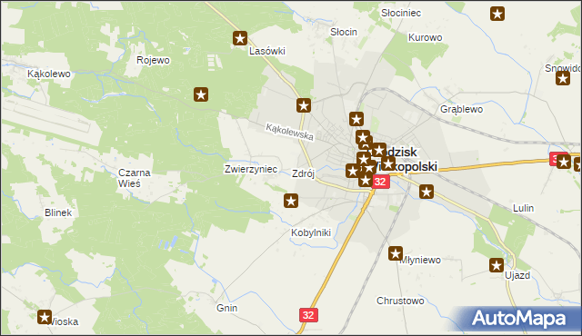 mapa Zdrój gmina Grodzisk Wielkopolski, Zdrój gmina Grodzisk Wielkopolski na mapie Targeo