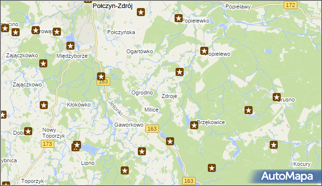 mapa Zdroje gmina Połczyn-Zdrój, Zdroje gmina Połczyn-Zdrój na mapie Targeo