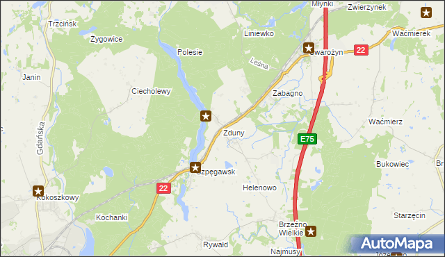 mapa Zduny gmina Starogard Gdański, Zduny gmina Starogard Gdański na mapie Targeo