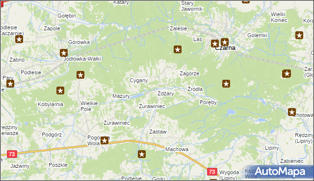 mapa Żdżary gmina Czarna, Żdżary gmina Czarna na mapie Targeo