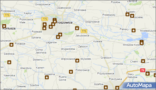 mapa Żębocin, Żębocin na mapie Targeo