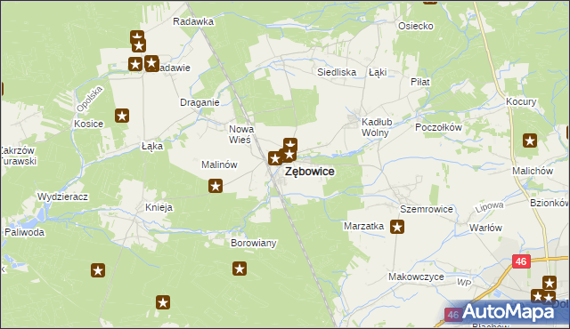 mapa Zębowice powiat oleski, Zębowice powiat oleski na mapie Targeo