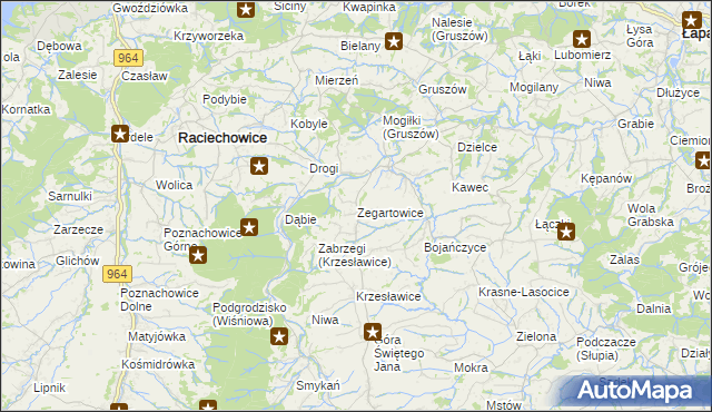 mapa Zegartowice gmina Raciechowice, Zegartowice gmina Raciechowice na mapie Targeo