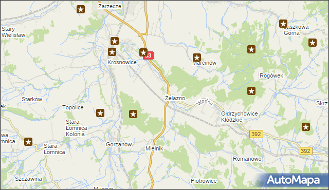 mapa Żelazno gmina Kłodzko, Żelazno gmina Kłodzko na mapie Targeo