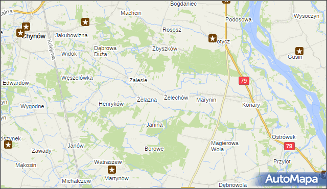 mapa Żelechów gmina Chynów, Żelechów gmina Chynów na mapie Targeo