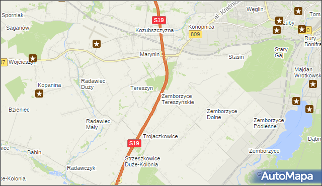 mapa Zemborzyce Tereszyńskie, Zemborzyce Tereszyńskie na mapie Targeo