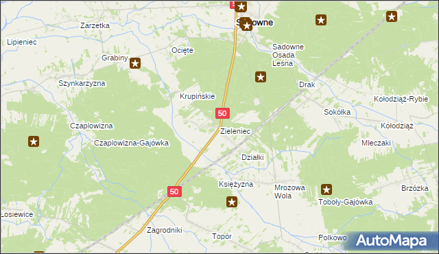 mapa Zieleniec gmina Sadowne, Zieleniec gmina Sadowne na mapie Targeo