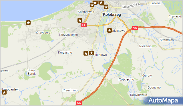 mapa Zieleniewo gmina Kołobrzeg, Zieleniewo gmina Kołobrzeg na mapie Targeo