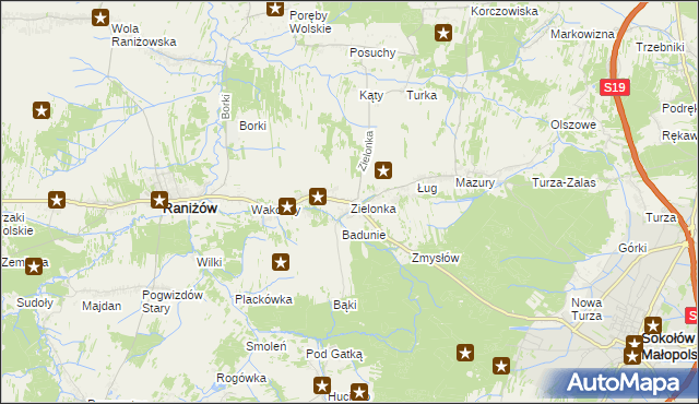 mapa Zielonka gmina Raniżów, Zielonka gmina Raniżów na mapie Targeo