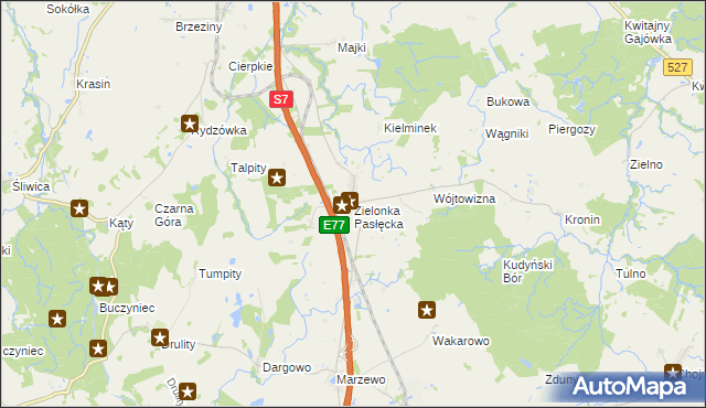 mapa Zielonka Pasłęcka, Zielonka Pasłęcka na mapie Targeo