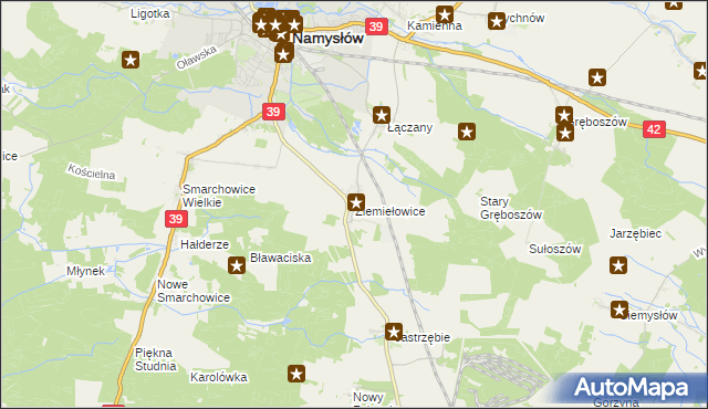 mapa Ziemiełowice, Ziemiełowice na mapie Targeo