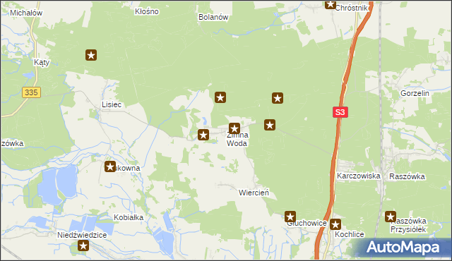 mapa Zimna Woda gmina Lubin, Zimna Woda gmina Lubin na mapie Targeo