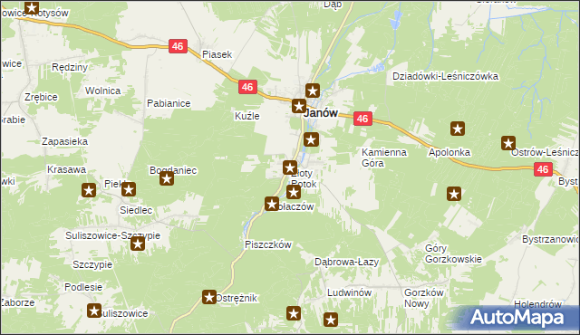 mapa Złoty Potok gmina Janów, Złoty Potok gmina Janów na mapie Targeo