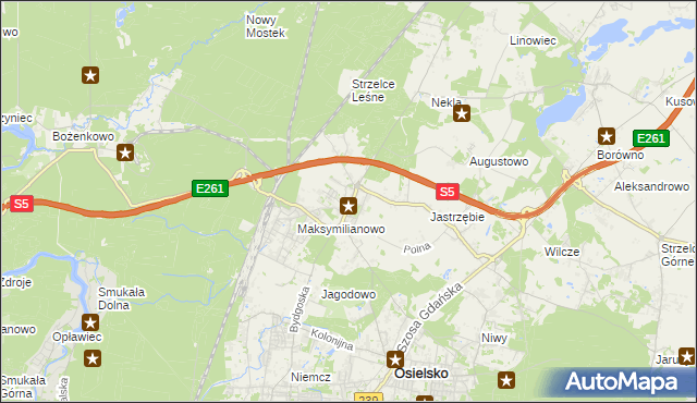 mapa Żołędowo gmina Osielsko, Żołędowo gmina Osielsko na mapie Targeo