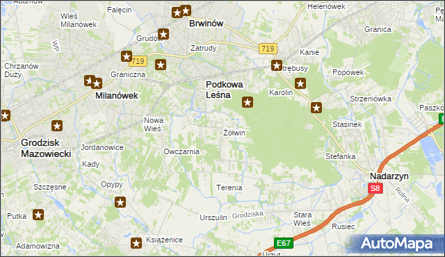 mapa Żółwin gmina Brwinów, Żółwin gmina Brwinów na mapie Targeo