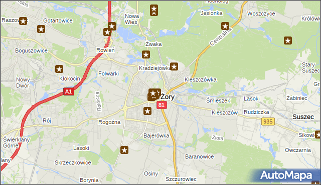 mapa Żor, Żory na mapie Targeo