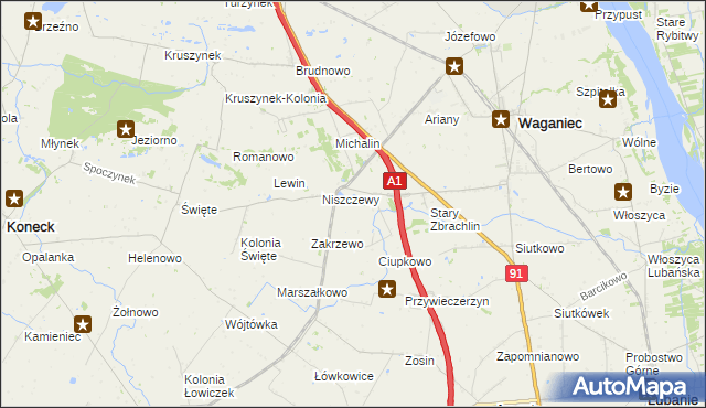 mapa Zosin gmina Waganiec, Zosin gmina Waganiec na mapie Targeo