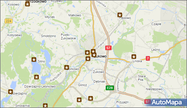 mapa Żukowo powiat kartuski, Żukowo powiat kartuski na mapie Targeo