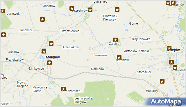 mapa Żurawniki gmina Mełgiew, Żurawniki gmina Mełgiew na mapie Targeo