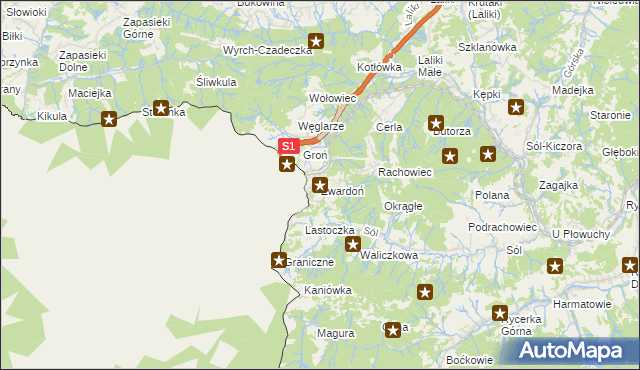 mapa Zwardoń, Zwardoń na mapie Targeo