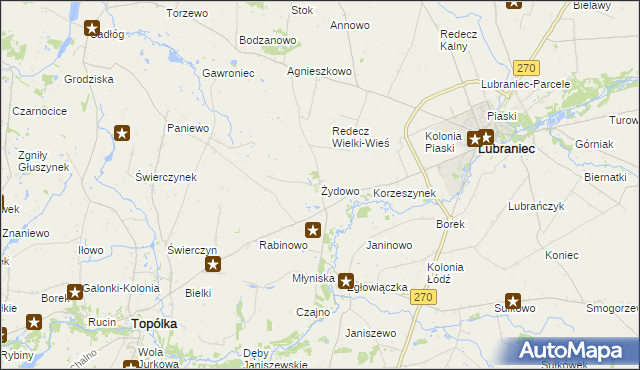 mapa Żydowo gmina Lubraniec, Żydowo gmina Lubraniec na mapie Targeo