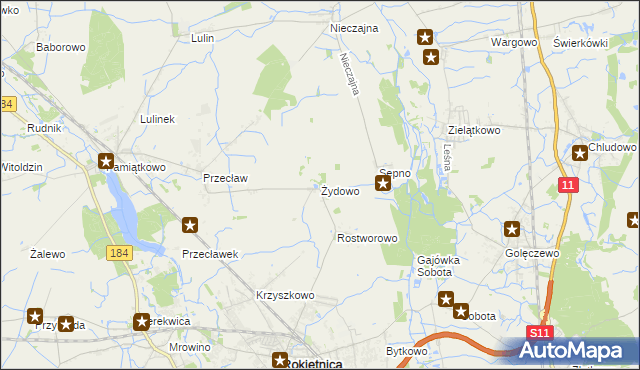 mapa Żydowo gmina Rokietnica, Żydowo gmina Rokietnica na mapie Targeo