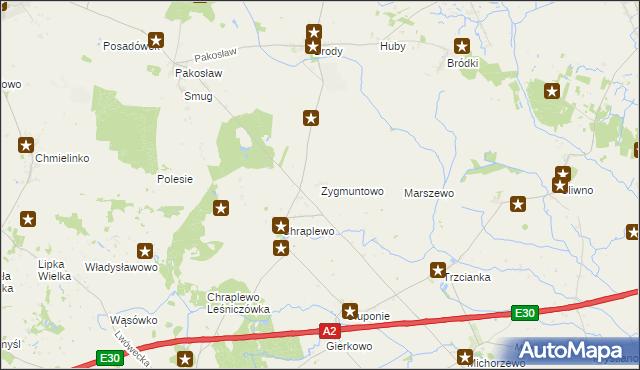 mapa Zygmuntowo gmina Lwówek, Zygmuntowo gmina Lwówek na mapie Targeo