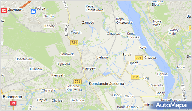 mapa Bielawa gmina Konstancin-Jeziorna, Bielawa gmina Konstancin-Jeziorna na mapie Targeo