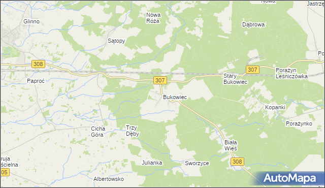 mapa Bukowiec gmina Nowy Tomyśl, Bukowiec gmina Nowy Tomyśl na mapie Targeo