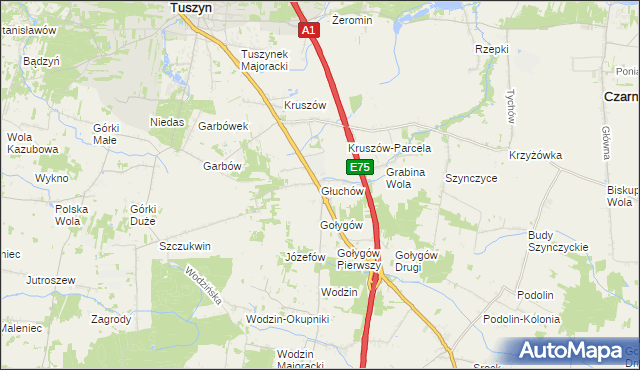 mapa Głuchów gmina Tuszyn, Głuchów gmina Tuszyn na mapie Targeo