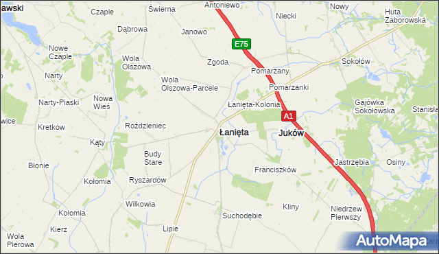 mapa Łanięta powiat kutnowski, Łanięta powiat kutnowski na mapie Targeo