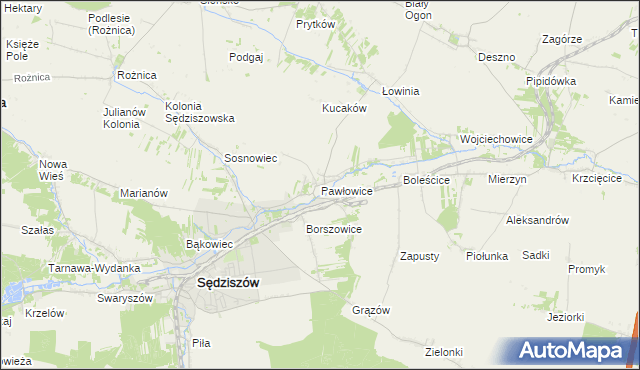 mapa Pawłowice gmina Sędziszów, Pawłowice gmina Sędziszów na mapie Targeo