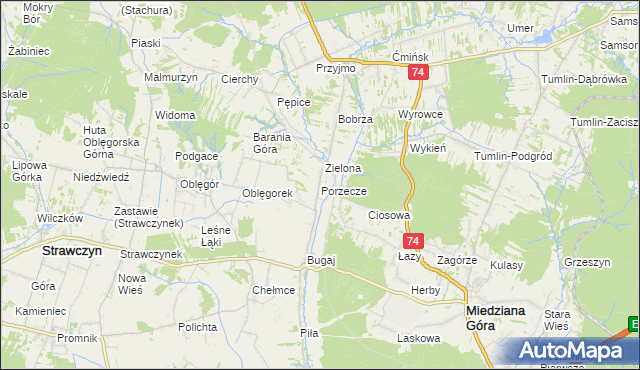 mapa Porzecze gmina Miedziana Góra, Porzecze gmina Miedziana Góra na mapie Targeo