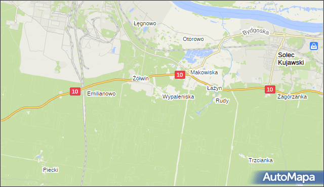 mapa Wypaleniska gmina Solec Kujawski, Wypaleniska gmina Solec Kujawski na mapie Targeo