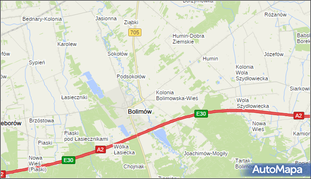 mapa Kolonia Bolimowska-Wieś, Kolonia Bolimowska-Wieś na mapie Targeo