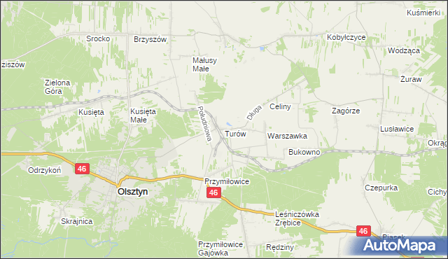 mapa Turów gmina Olsztyn, Turów gmina Olsztyn na mapie Targeo