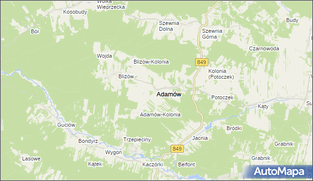 mapa Adamów powiat zamojski, Adamów powiat zamojski na mapie Targeo