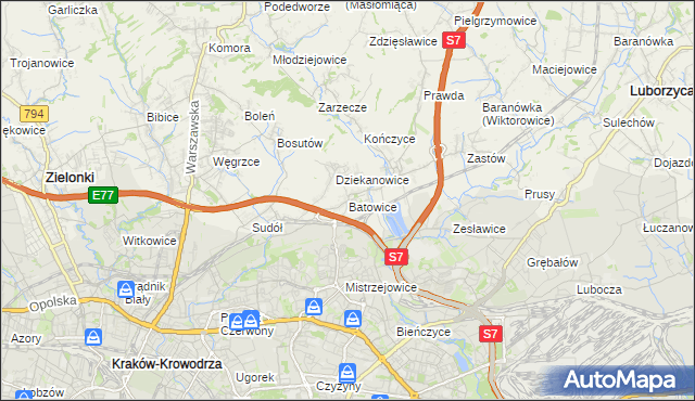 mapa Batowice, Batowice na mapie Targeo