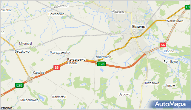 mapa Bobrowice gmina Sławno, Bobrowice gmina Sławno na mapie Targeo