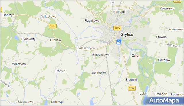 mapa Borzyszewo gmina Gryfice, Borzyszewo gmina Gryfice na mapie Targeo