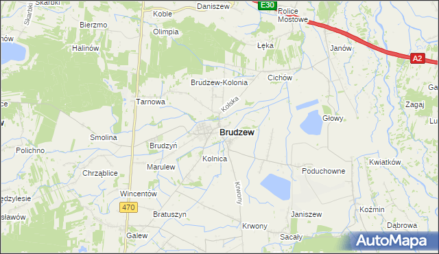 mapa Brudzew powiat turecki, Brudzew powiat turecki na mapie Targeo